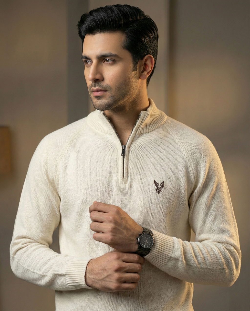 Knitted Quarter Zipper Sweater